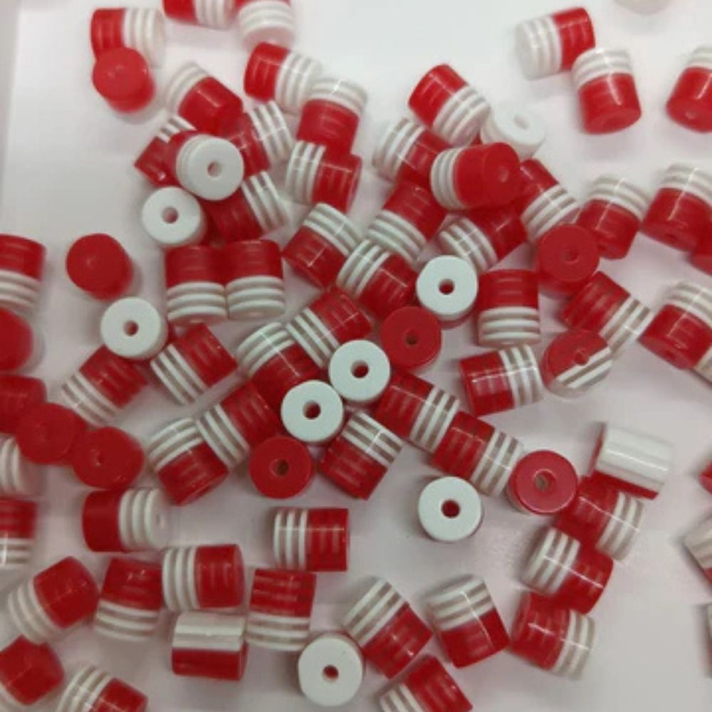 Мъниста за мартеници - "Червени цилиндърчета" - 100 броя