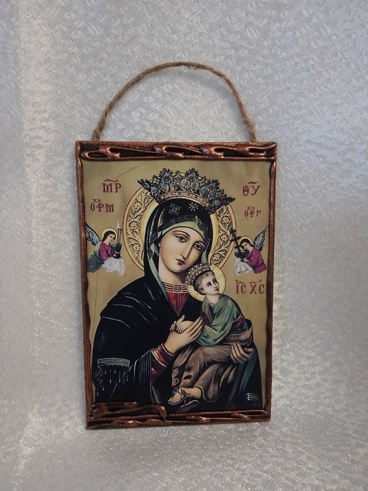 Малка картина за окачане "Богородица и младенеца" 9х13 см.